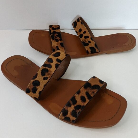 Zara Vegan Leather Flat Sandals Animal Leopard Print Straps - Picture 2 of 8